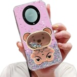 Case Paillettes Pour Honor Magic 5 Lite 5g Sable Mouvant Ours Astronaute Béquille Coque,Bling Maquillage Miroir Pliant Supporter Silicone Flexible Housse Étui De Potection