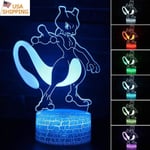 Veeki 3D Mewtwo Lampa Spel Roll TouchRemote Led Nattljus Bordslampa Heminredning Present