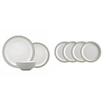 Denby 380048781 12 Piece Dinner Set, Grey & 380048903 Elements Light Grey 4 Piece Small Plate Set