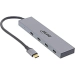 InLine® Hub USB 3.2 Gen.2 (10Gb/s), USB Type-C vers 4 Ports Type-C (1 Port Power Through jusqu'à 100 W), OTG, boîtier en Aluminium, Gris, sans Bloc d'alimentation