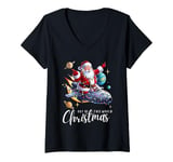 Womens Santa’s Space Sleigh Xmas Out of This World Christmas Fun V-Neck T-Shirt