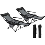 Lot de 2 Chaises Pliante Camping, Chaise Longue, Chaise de Pêche, Dossier Réglable 90-155°, Noir+Gris - Woltu