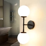 Applique au design moderne noir avec abat-jour sphériques en verre 2xG9 Lampe murale idéale pour la salle de bain, le couloir, les escaliers ANTON