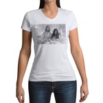 T-Shirt Femme Col V John Lennon Yoko Ono Vintage Beattles Noir & Blanc 70's