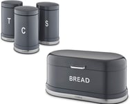 Tower Belle Bread Bin & Canisters Set Parisian Design (Graphite Grey)