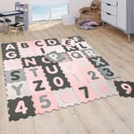 Paco Home - Tapis Puzzle Jeux Tapis Mousse Tapis Bébé Fille Chiffres Lettres Pastel Rose 32x32 cm x 36 pièces