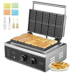 VEVOR Gaufrier Commercial 1550 W, Appareil à Gaufres Belges Rectangulaires, Capacité 10PCs, en Acier Inoxydable, Antiadhésif, avec Contrôle de la Température et du Temps, Boulangerie, Snack-bar