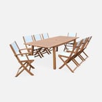 Salon de jardin en bois extensible - Almeria - Grande table 180/240cm avec rallonge. 2 fauteuils et 6 chaises. en bois