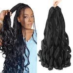 7 Packs French Curl Braiding Hair - 18 Inch Curly Braiding Hair 1B French Curls Braiding Hair Extensions for Black Women (18 Inch(7Packs), 1B)