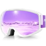 Findway Masque de Ski, Lunette de Ski pour Homme Femme Adulte, Masqué Ski OTG pour Ski et Snowboard Anti-buée, Anti-UV Lilas Photochromique Lentille Sphérique