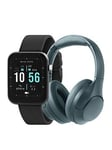 Reflex Active Series 13 Black Strap Smart Watch and REF-STUDIO-PRO-TEA Wireless Noise Cancelling Over Hear Studio Headphones, With Travel Case Bundle, Blue, Men