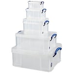 Really Useful Box Plastic Storage Set 1.1 / 0.7 / 1.6 / 3 / 9 and 18 Litre Pack of 5