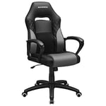 SONGMICS Fauteuil Gamer, Fauteuil de Bureau, Chaise, Siège, avec Mécanisme basculant, Ergonomique, Dossier en Forme de S, Bon pour la Colonne Lombaire, Charge jusqu'à 150 kg, PU, Noir et Gris OBG38BG