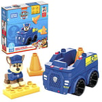 Mega Bloks La Pat'Patrouille : Le Film, Voiture de Police de Chase, 9 Blocs de Construction et 1 Figurine articulée Chase, Jouet pour Enfant dès 3 Ans, HDJ33