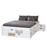 Lit multi-rangements en pin massif 160x200cm SLEEP blanc Taille unique