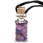 Glass Gift Bottle On Wax Cord With Amethyst -- 3.6 Cm