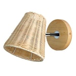 Schindora Applique murale en rotin, abat-jour en rotin tissé à la main avec applique murale en bois pour chambre, salon, balcon, passage (ampoule non incluse)