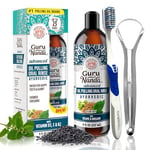 GuruNanda Advanced Formula Oil Pulling with Tongue Scraper for Healthy Teeth & Gums with Vitamin D,E - Coconut Oil Natural Mouthwash, Helps with Fresh Breath & Teeth Whitening (237mL)