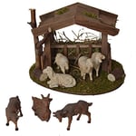 Alfred Kolbe Krippen AM 31 Set d'accessoires de crèche de Noël Comprenant 4 Moutons Blancs et 3 chèvres Compatibles avec des Figurines de 10-12 cm Dimensions du Socle 18 x 14,5 x 13 cm