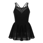 iEFiEL Kids Girls' Mesh Splice Camisole Ballet Dress Gymnastics Lyrical Dance Leotard Chiffon Skirt Black 6 Years