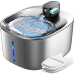 Fontaine à Eau pour Chat 4L en Acier Inoxydable avec Detecteur de Mouvement FEELNEEDY Distributeur Eau Chat sans Fil à Pile au Lithium 4000 mAh Intégrée, Pompe à Eau Silencieuse, avec 2 Filters