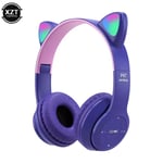 purple Oreille de chat Bluetooth sans fil P47 avec micro, écouteurs stéréo, casques de basse, écouteurs PC, casque de téléphone Gamer, sauna, pour fille, enfants ""Nipseyteko