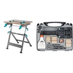 wolfcraft 6870000 - Établi de Serrage et de Bricolage Réglable en Hauteur - Master 650 Ergo & 4645000 - Coffret d'Assemblage Bois pour tourillons 6, 8 et 10 mm - 78 pièces