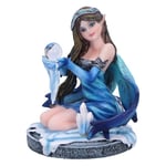 Nemesis Now Figurine de fée Azura en résine 8,5 cm - Figurine de fée Bleue en Cristal Bleu sur Le thème de l'hiver Tenant Une Boule de Verre - Cadeau Fantaisie moulé dans la résine la Plus Fine -