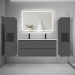 Ensemble meuble double vasque L.120cm + lavabo + LED miroir + 2 colonne,anthracite