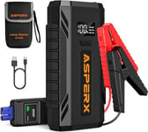 AsperX Booster Batterie de Voiture 1500 A, Démarreur de Voiture Portable 12 V (Jusqu'à 7,0 L de Gaz ou 5,5 L Diesel) Démarreur Jump avec Pinces de Sécurité Intelligentes, Lampe de Poche LED Ecran LCD