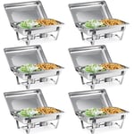 WILPREP Chafing Dish Buffet Set, 6 Pack 9L Chafers for Catering with 12 Half Size Food Pans Fuel Holders 6 Lids Foldable Frames, Stainless Steel Food Warmers for Parties Buffets Banquets Dinners