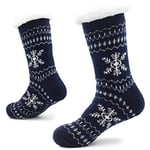 CityComfort Chaussettes tricotées pour Hommes avec des Pantoufles Sherpa Wool Layer Bed pour Homme, modèle norvégien,Flocon de Neige Bleu,41/46 EU