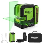 Huepar Niveau Laser Auto-Nivelant Vert Outil Laser à Ligne Croisée Extérieur-Ligne Laser Horizontale à 180°&Verticale à 120°, Batterie Li-ion 5200 mAh Durée 8H-Support Magnétique Inclus L011G