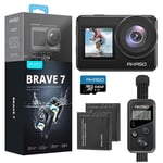 AKASO Brave 7 Action Camera with 64GB microSDXC Memory Card - IPX8 Waterproof Underwater Camera Native 4K 20MP WiFi Cam with Touch Screen EIS 2.0 Zoom Support External Mic Voice Control Vlog Camera