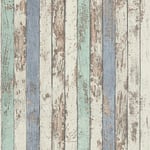 Papiers peints tendances pour salon | Papier peint imitation bois style bord de mer | Tapisserie effet vieille planches de bois blanc & bleu - 10,05