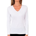 Playtex T-shirt Col V Thermique 100% Coton Manches Longues Thermal Natural x1 Femme, Blanc, M