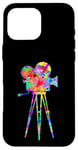 Coque pour iPhone 16 Pro Max Caméra vidéo Arc-en-ciel Art Splatter Film Lover Design