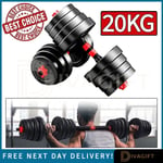 20KG DUMBBELL ADJUSTABLE BARBELL SET HOME GYM WEIGHTS WORKOUT DUMBELLS DUMBBELLS