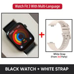 Huawei Watch Fit 3 Smartwatch Fit3 1,82 Tuuman Amoled-Näyttö Bluetooth-Puhelut Älykello Erittäin Ohut Muotoilu Kestävä Akunkesto_Black n White Strap