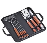 Küchenprofi Texas Ensemble de 8 ustensiles de barbecue en acier inoxydable comprenant fourchette à viande, pince à barbecue, spatule à barbecue, brosse à barbecue, 4 brochettes, poignées en bois, dans