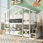 Lit superposé pour enfant avec rangement et protection contre les chutes, 90 x 200 cm, blanc