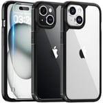 TAURI Coque Noire 3 en 1 pour iPhone 15 Plus, et 2 Protections d'écran HD, [ne jaunit Pas et défense Militaire Contre Les Chutes] Coque de téléphone Antichoc de 6,7"