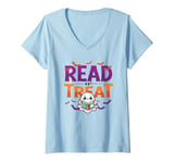 Womens Read Or Treat Halloween Book Reading Lover Halloween Costume V-Neck T-Shirt