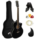 TIGER ACG4-BK Guitare électro-acoustique 4/4 pour débutants avec accordeur 3 bandes et égaliseur intégrés - Sac de transport, sangle, cordes de rechange - Noir