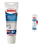 UniBond 2643637 Ultraforce Wall Tile Adhesive and Grout, Grey & 2079356 Anti-Mould White, Waterproof Mould Protection Kitchen & Bathroom Sealant, Long-Lasting White Silicone Sealant