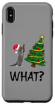 Coque pour iPhone XS Max Cadeau chat gris poussant l'arbre de Noël au-dessus du chat What? Drôle