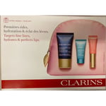 NEW CLARINS ANTI AGEING CREAM HYDRATION MASK LIP PERFECTOR MAKE UP BAG GIFT SET