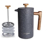 POLIVIAR Cafetiere 4 Cup, French Press Coffee Maker with Wood Handle, Double Walled Insulated Cafetiere &1 Extra Filter, Stainless Steel Coffee Press for Good Coffee and Tea