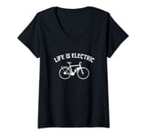 Womens Life Is Electric E-Bike Mountainbiker Bicycle Cyclist Bike V-Neck T-Shirt