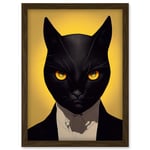 Le Chat Noir Black Cat Tuxedo Yellow Portrait Artwork Framed Wall Art Print A4